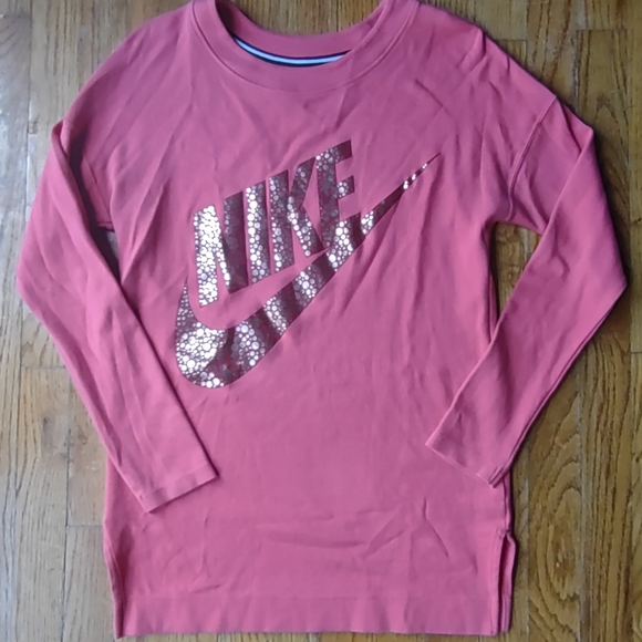 NIKE Women's size XS RALLY Metallic Logo FLEECE Long Sleeve SWEATSHIRT Top Pink - Picture 1 of 9